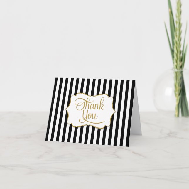 Eleganter Black Gold Streifen Vielen Dank Dankeskarte (Vorderseite)