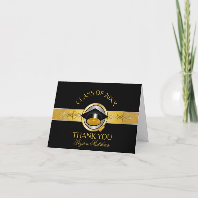 Eleganter Black Gold University Abschluss Vielen D Dankeskarte (Vorderseite)