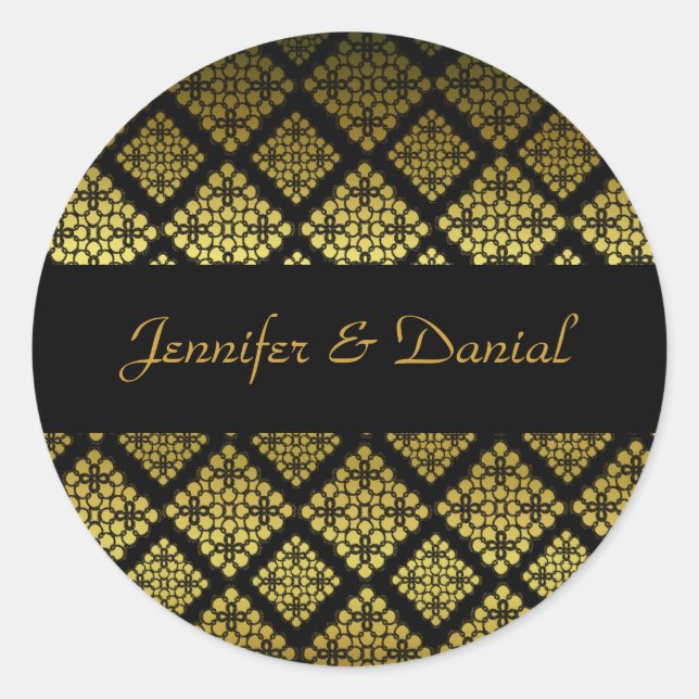 Eleganter Black & Gold Wedding Umschlag Aufkleber (Vorderseite)