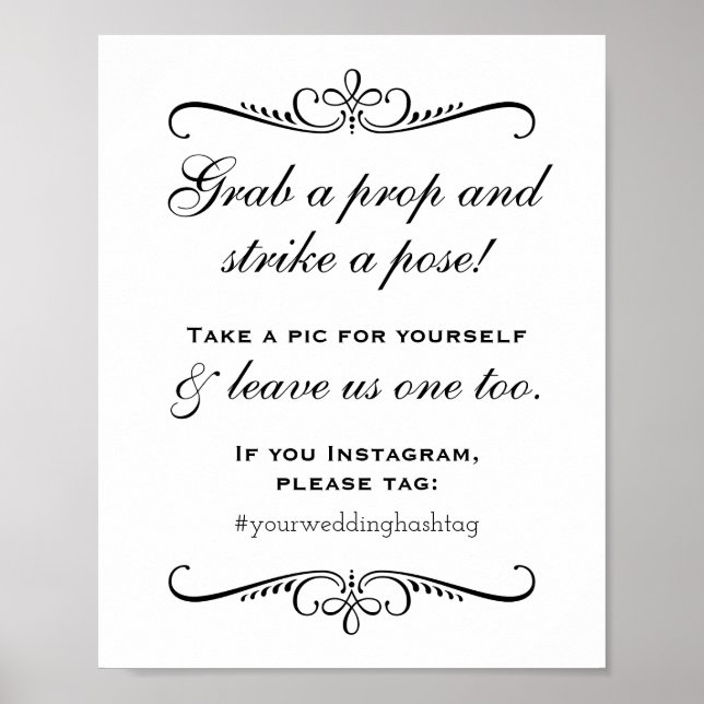 Eleganter Black Grab a Prop Wedding Foto Booth Poster (Vorne)