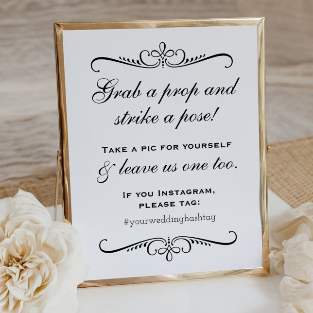 Eleganter Black Grab a Prop Wedding Foto Booth Poster (Von Creator hochgeladen)