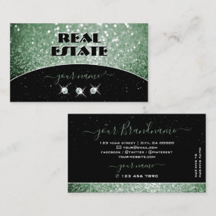 Eleganter Black Green Sparkle Glitzer Rhinestones Visitenkarte