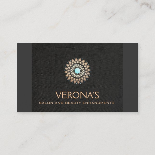 Eleganter Black Linen und Gold Look Salon und Well Visitenkarte (Vorderseite)