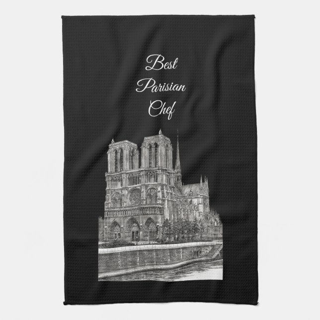 Eleganter Black Notre Dame Best Pariser Koch Geschirrtuch (Vertikal)
