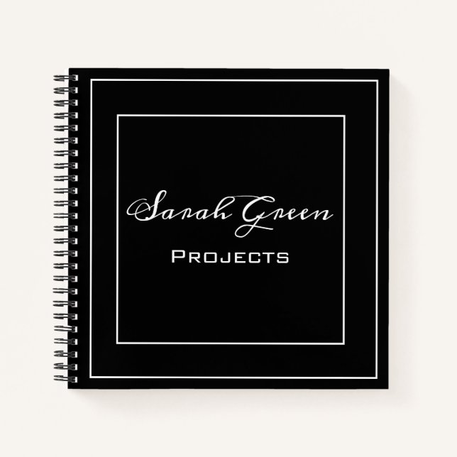 Eleganter Black Project Plananner Personalisiert Notizbuch (Vorderseite)