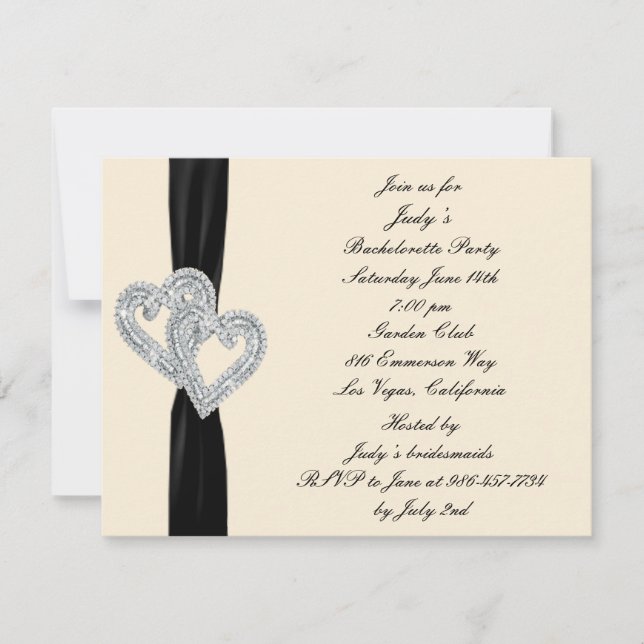 Eleganter Black Ribbon Junggeselinnen-Abschied Ein Einladung (Vorderseite)