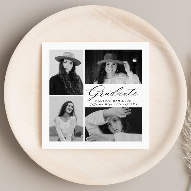 Eleganter Black Script 4 Foto Abschluss Serviette (Von Creator hochgeladen)