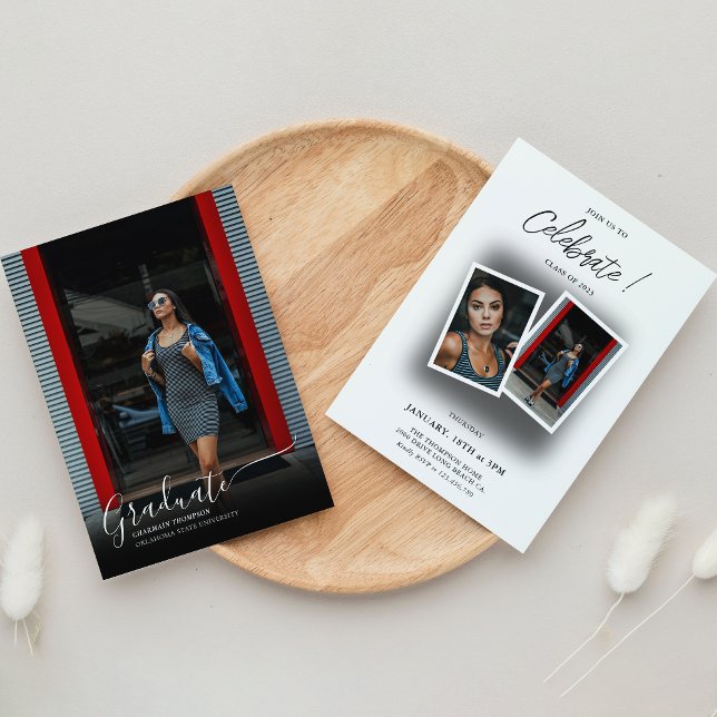 Eleganter Black Shadow 3 Lässiger Foto Abschluss Einladung (Von Creator hochgeladen)