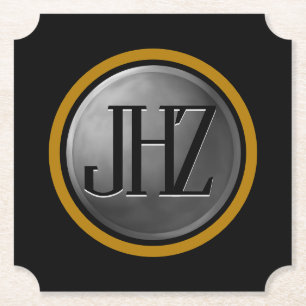 Eleganter Black Silver Gold Monogram Untersetzer