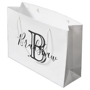 Eleganter Black Silver Monogram Individuelle Name  Große Geschenktüte