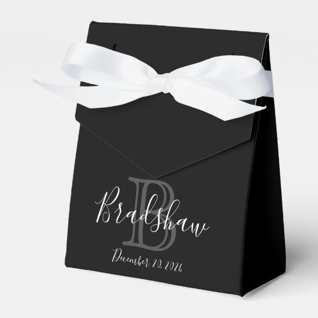 Eleganter Black Silver Monogram Wedding Individuel Geschenkschachtel (Vorderseite)