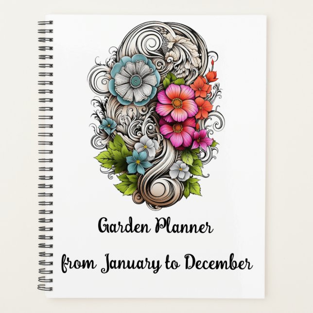 Eleganter Black Spiral Garden Plan Planer (Vorderseite)