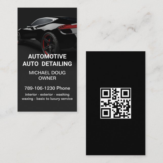 Eleganter Black Whit Mobile Auto Car Wash QR Code Visitenkarte (Vorne/Hinten)