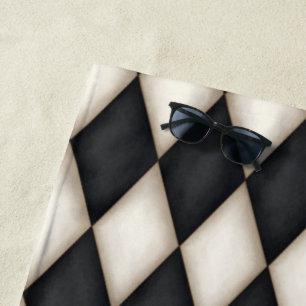 Eleganter Black & White Harlequin Diamond Karo Strandtuch