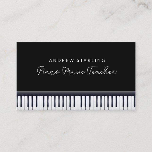 Eleganter Black & White Piano Keyer Musiklehrer Visitenkarte (Vorderseite)