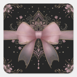 Eleganter, blassrosa Bow mit indischem Blumendesig Quadratischer Aufkleber