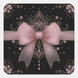 Eleganter, blassrosa Bow mit indischem Blumendesig Quadratischer Aufkleber