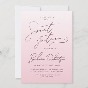 Eleganter Blassrosa-Farbverlauf-Script Sweet Sixte Einladung