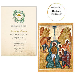 Eleganter Blätterkranz Orthodoxe christliche Taufe Einladung