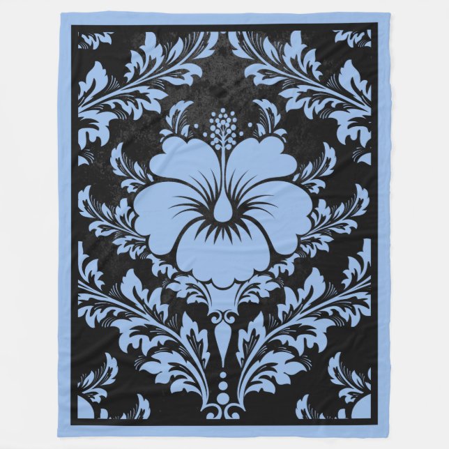 Eleganter blau-schwarzer Damast Fleecedecke (Vorderseite)