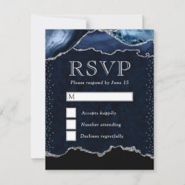Eleganter Blau- und Silberner Glitzer RSVP Karte