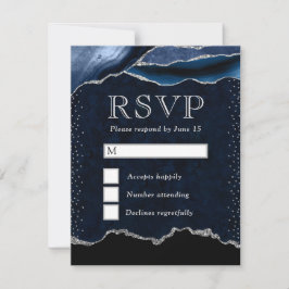Eleganter Blau- und Silberner Glitzer RSVP Karte
