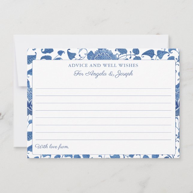 Eleganter Blau-Weiß-Ratschlag und "well Wishings C Einladung (Vorderseite)