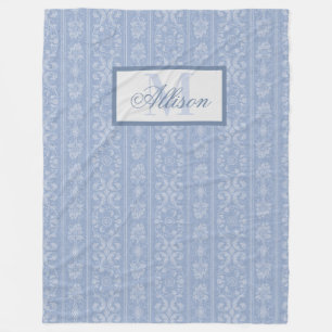 Eleganter blau-weißer Damast Mit Monogramm Fleecedecke