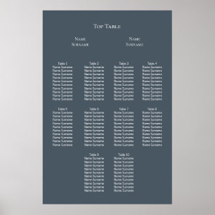 Eleganter blau-weißer Hochzeitsplan Poster