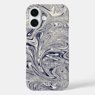 Eleganter blau-weißer Marmorwirl iPhone 16 Hülle
