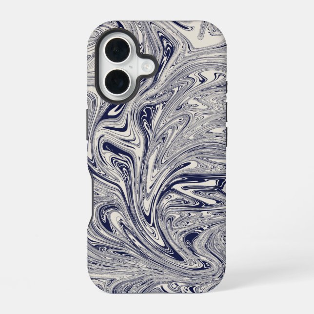 Eleganter blau-weißer Marmorwirl iPhone 16 Hülle (Rückseite)