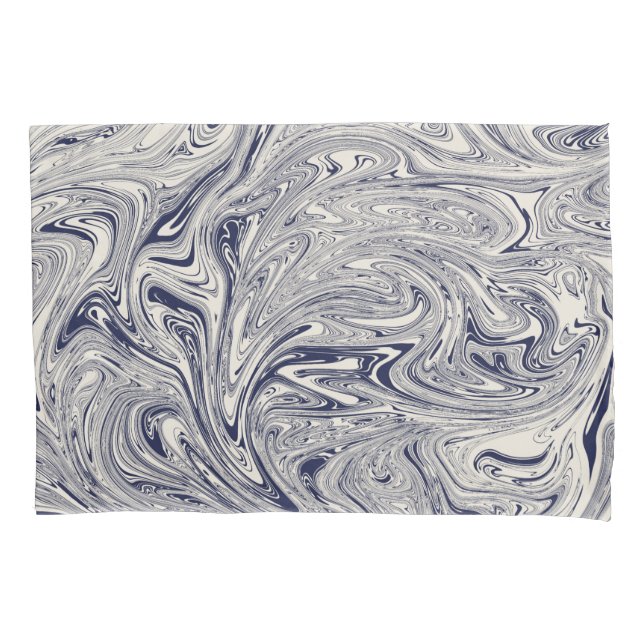 Eleganter blau-weißer Marmorwirl Kissenbezug (Vorderseite)