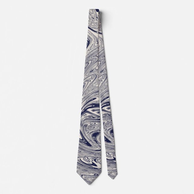 Eleganter blau-weißer Marmorwirl Krawatte (Vorderseite)
