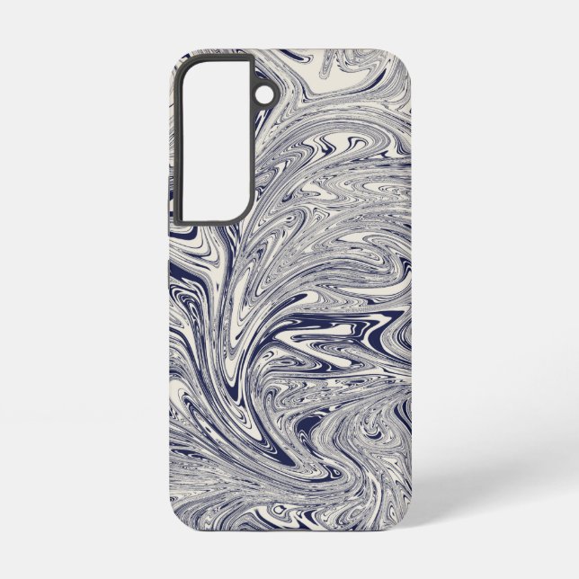 Eleganter blau-weißer Marmorwirl Samsung Galaxy Hülle (Rückseite)