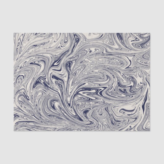 Eleganter blau-weißer Marmorwirl Seidenpapier (Vorderseite)