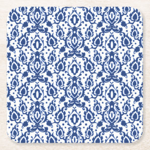 Eleganter blau-weißer marokkanischer Damast Rechteckiger Pappuntersetzer