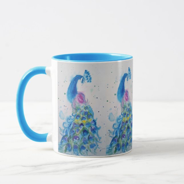 Eleganter Blaue Pfauenvogel Tasse Blau (Links)