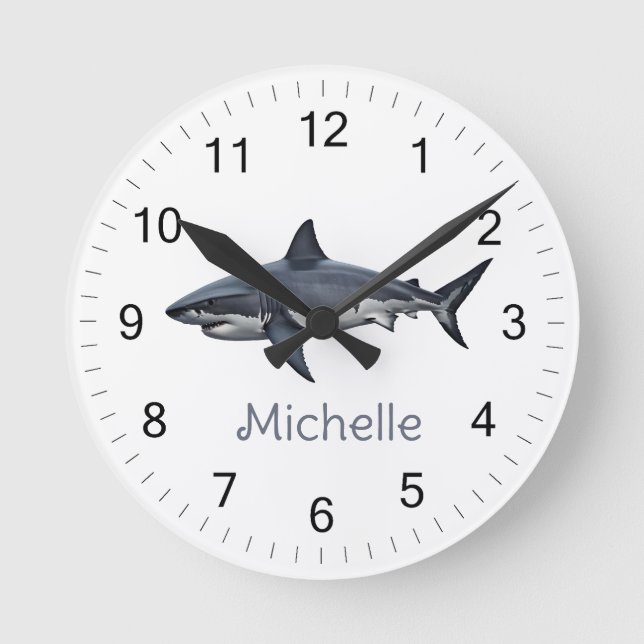 Eleganter Blaue und Weiße Haie Personalisiert Runde Wanduhr (Vorderseite)