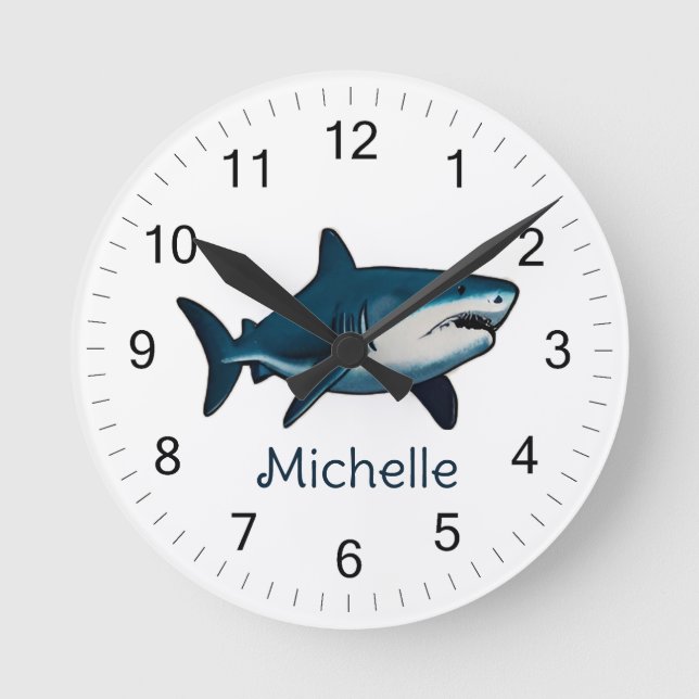 Eleganter Blaue und Weiße Haie Personalisiert Runde Wanduhr (Vorderseite)