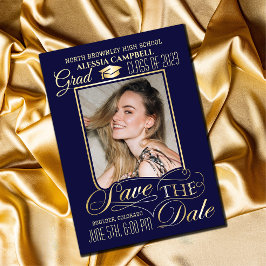 Eleganter blauer Abschluss Save the Date Einladung