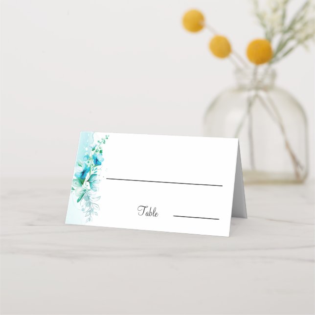 Eleganter Blauer Blume Personalisierter Hochzeitst Platzkarte (Vorderseite)