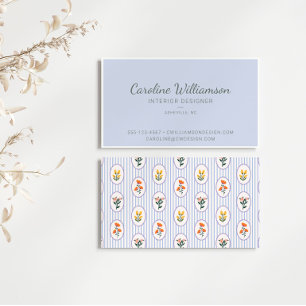 Eleganter blauer Blumen Chic Schrift Innenarchitek Visitenkarte