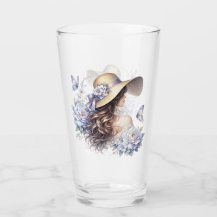 Eleganter blauer Blumen Damen Glasbecher Glas