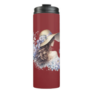 Eleganter blauer Blumen-Damen-Thermalbecher Thermosbecher
