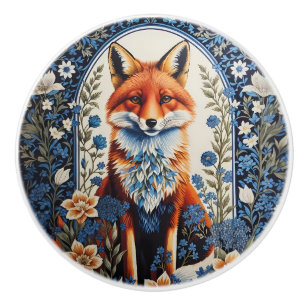 Eleganter blauer Blumen- Fuchs im Stil von William Keramikknauf