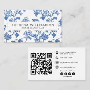 Eleganter blauer Blumen-Toile-QR-Code Visitenkarte