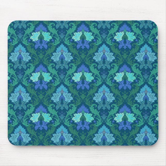 Eleganter blauer Blumendamast Mousepad (Vorne)