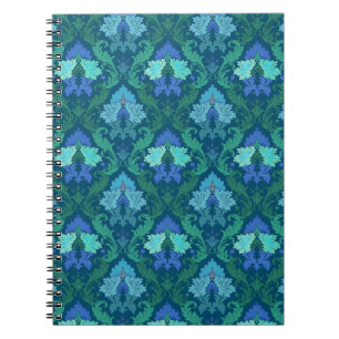 Eleganter blauer Blumendamast Notizblock