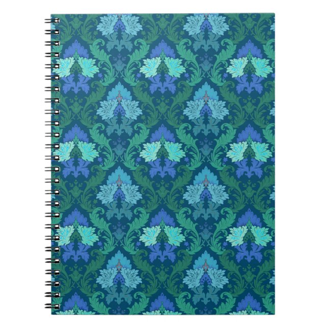 Eleganter blauer Blumendamast Notizblock (Vorderseite)