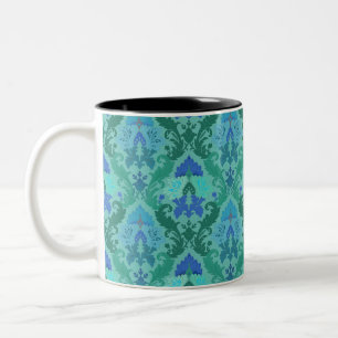 Eleganter blauer Blumendamast Zweifarbige Tasse